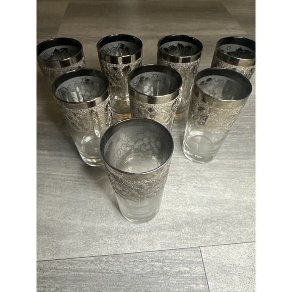 MCM 8pc Set Vitreon Queens Lusterware Silver Fade Grape Highball Glasses - Picture 1 of 7